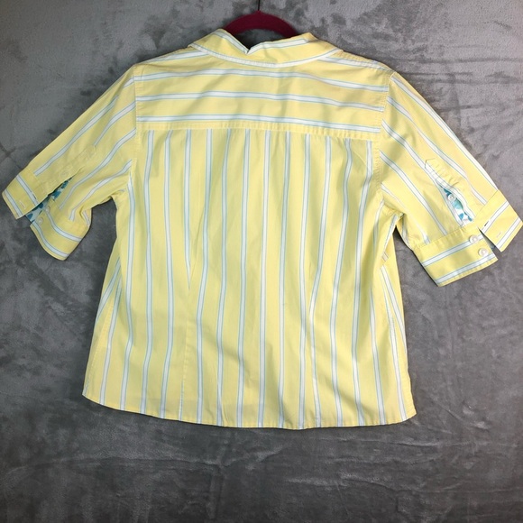 L.L. Bean Button Up Yellow Blue Stripe Short Sleeves top size M - Picture 2 of 6